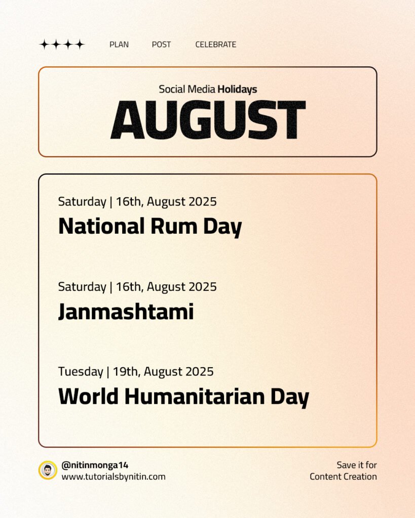 august 2025 calendar for 16th to 19th