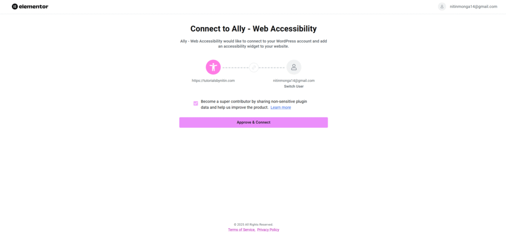 elementor ally accessibility assistant connection