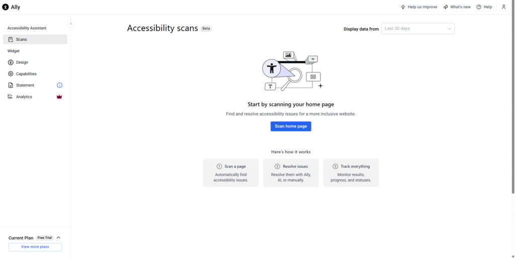 elementor ally accessibility scans