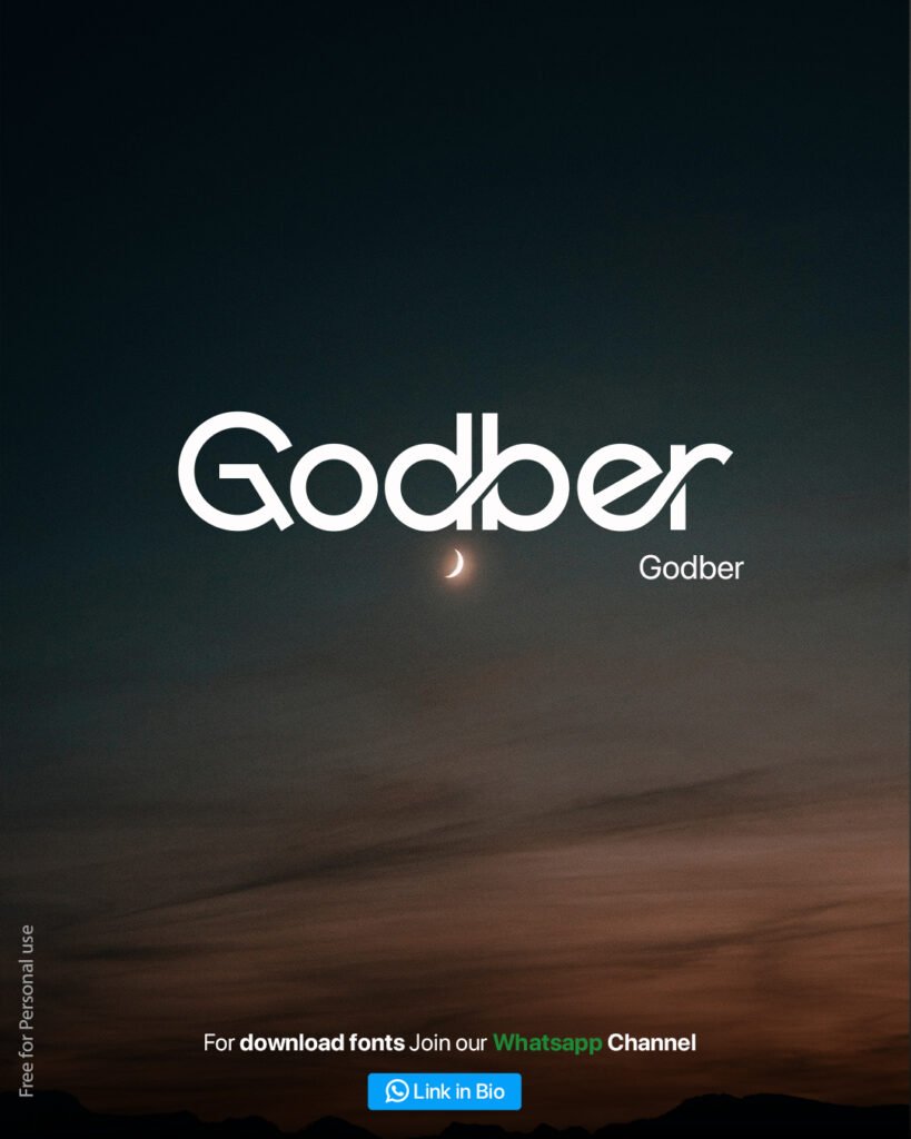 Godber font in elegant white lettering against a dark atmospheric sky with crescent moon
