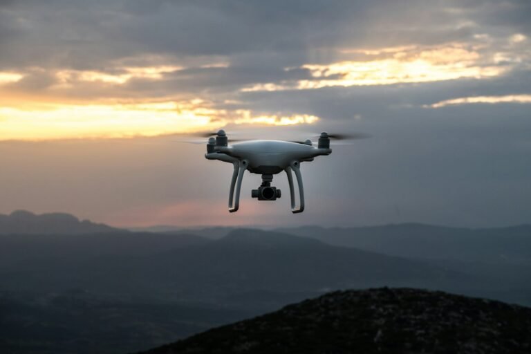 Amazon Prime Air drone delivery flying over a residential area