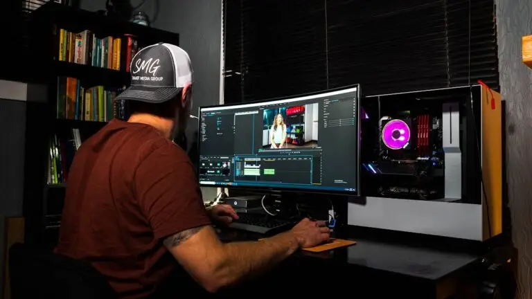 Designer using Photoshop Enhance Edge on a desktop editing workspace